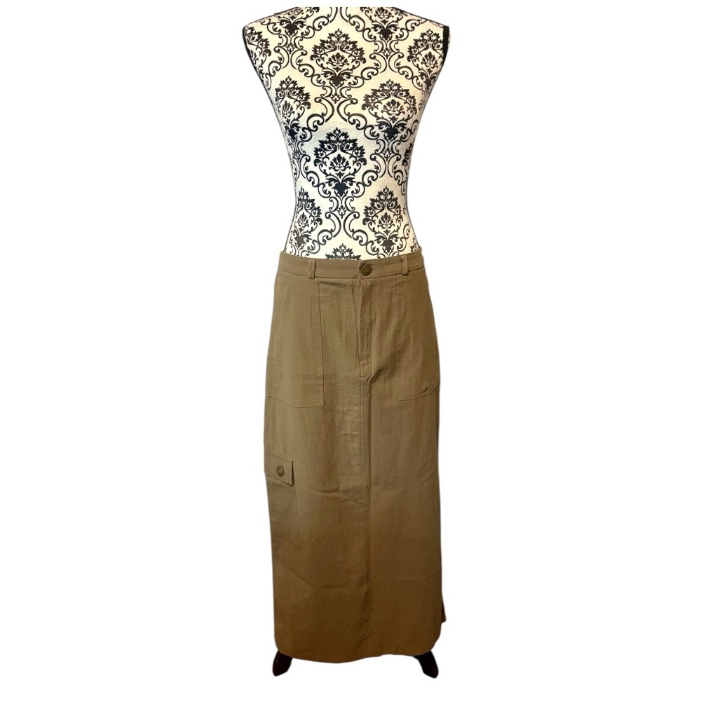 KIRIOUS Los Angeles Y2K Utility Tan Cargo Style Maxi Skirt
